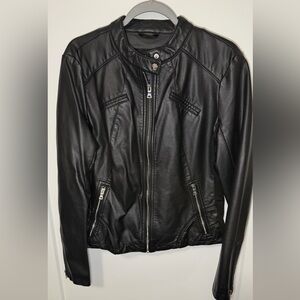 Guess Black Faux Leather Zip-Up Jacket